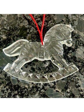 GORHAM Crystal Rocking Horse Holiday ornament Intricate Design Clear Like new